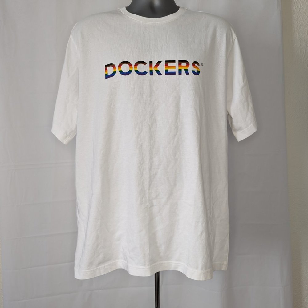 Dockers White Short Sleeve Tee with Rainbow Logo